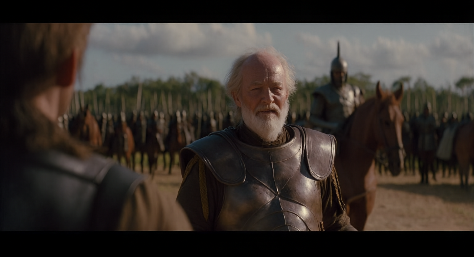 Armoured man beside an army