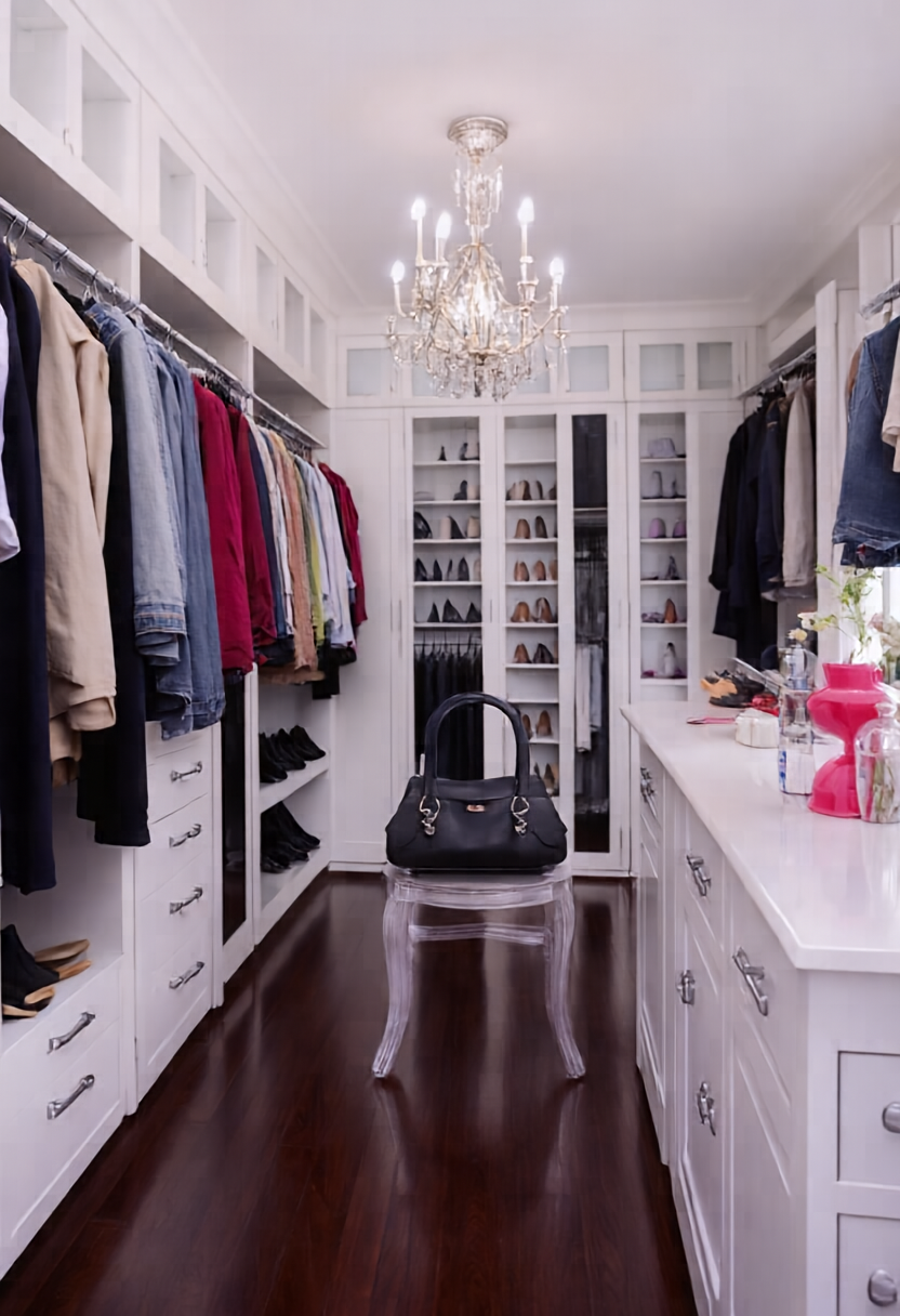 Bright white walk-in closet