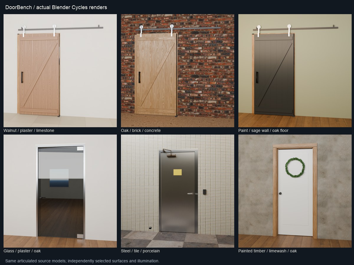 The same door in three rendered appearance combinations