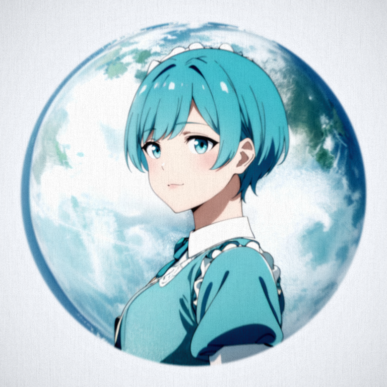 Based off from Wikipe-tan (Maid, cyan hair, short hair) and Wikipedia's globe logo.