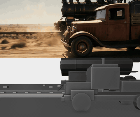 IRON CANYON — generated with 3DREAL Strong v2 from a blocky Blender scene