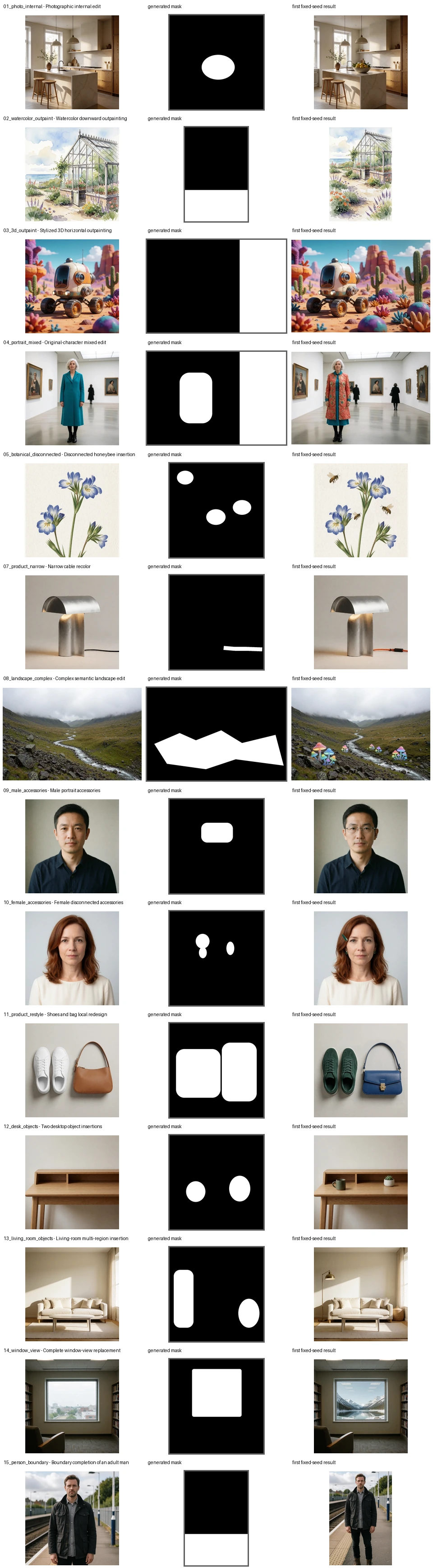 AnyPaint showcase covering inpainting, outpainting, and arbitrary-mask image editing